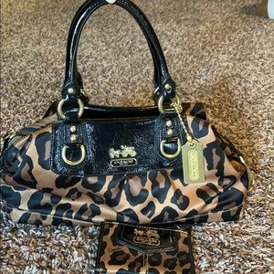 Cheetah print Coach bag with matching card holder